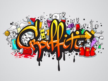 Graffiti characters composition print clipart