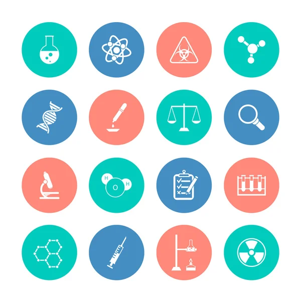 Chemistry icons on color circles — Stock Vector