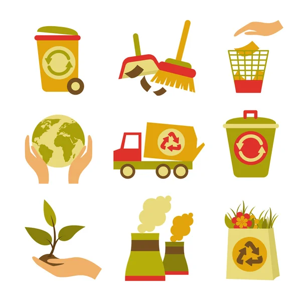 Conjunto de iconos de ecología y residuos — Vector de stock