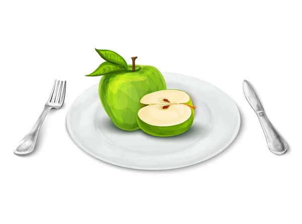 Apple on plate — Stock Vector