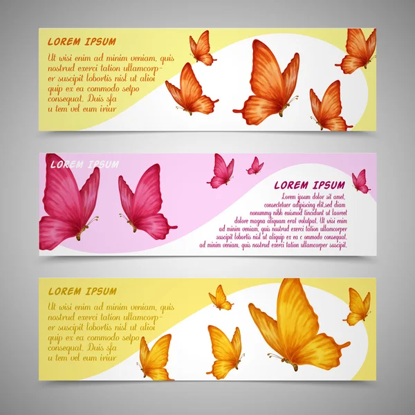 Schmetterlinge Banner gesetzt — Stockvektor