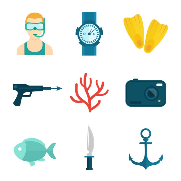 Diving icons flat — Stock Vector