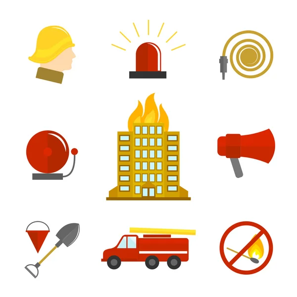 Icônes de lutte contre l'incendie plat — Image vectorielle