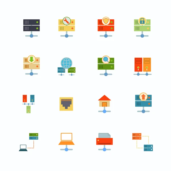 Hosting iconos planos — Vector de stock