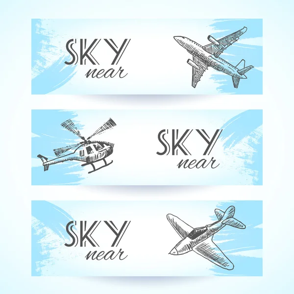 Aircraft icons banners sketch — Stock Vector