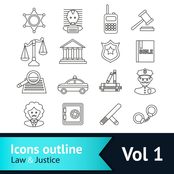 Recht en rechtvaardigheid icons set — Stockvector