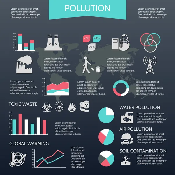 Conjunto de infográficos de poluição — Vetor de Stock