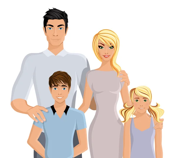 Familia feliz realista — Vector de stock