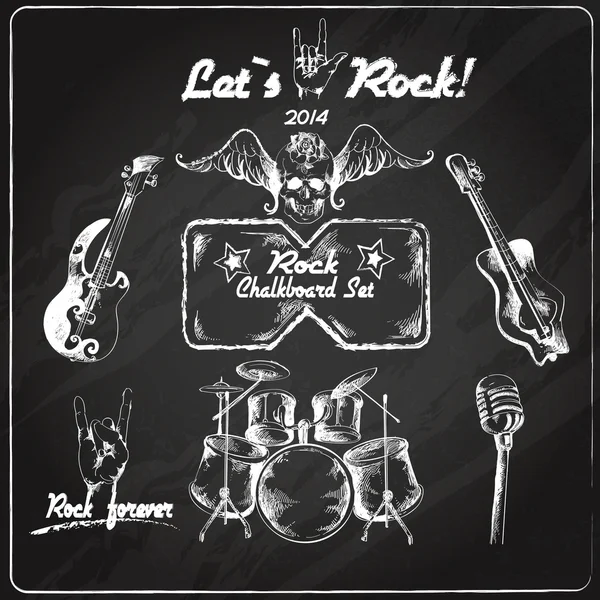 Rock muziek schoolbord set — Stockvector