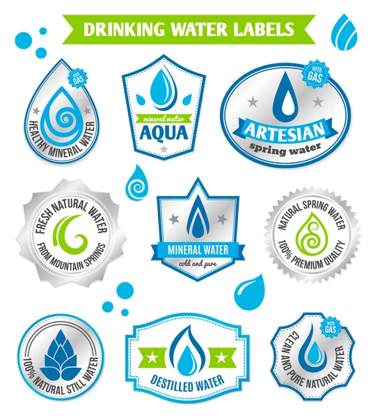Set de gotas de agua etiqueta — Archivo Imágenes Vectoriales