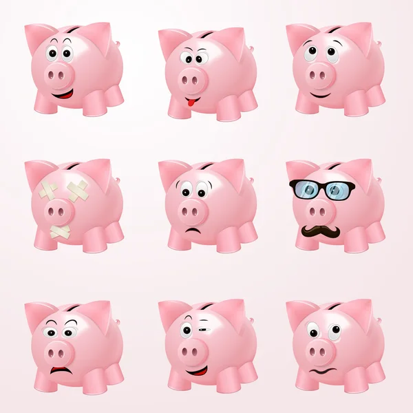 Piggy bank emotions — Stock Vector