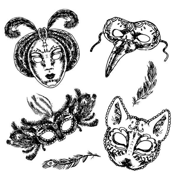 Набір ескізів маски карнавалу — стоковий вектор