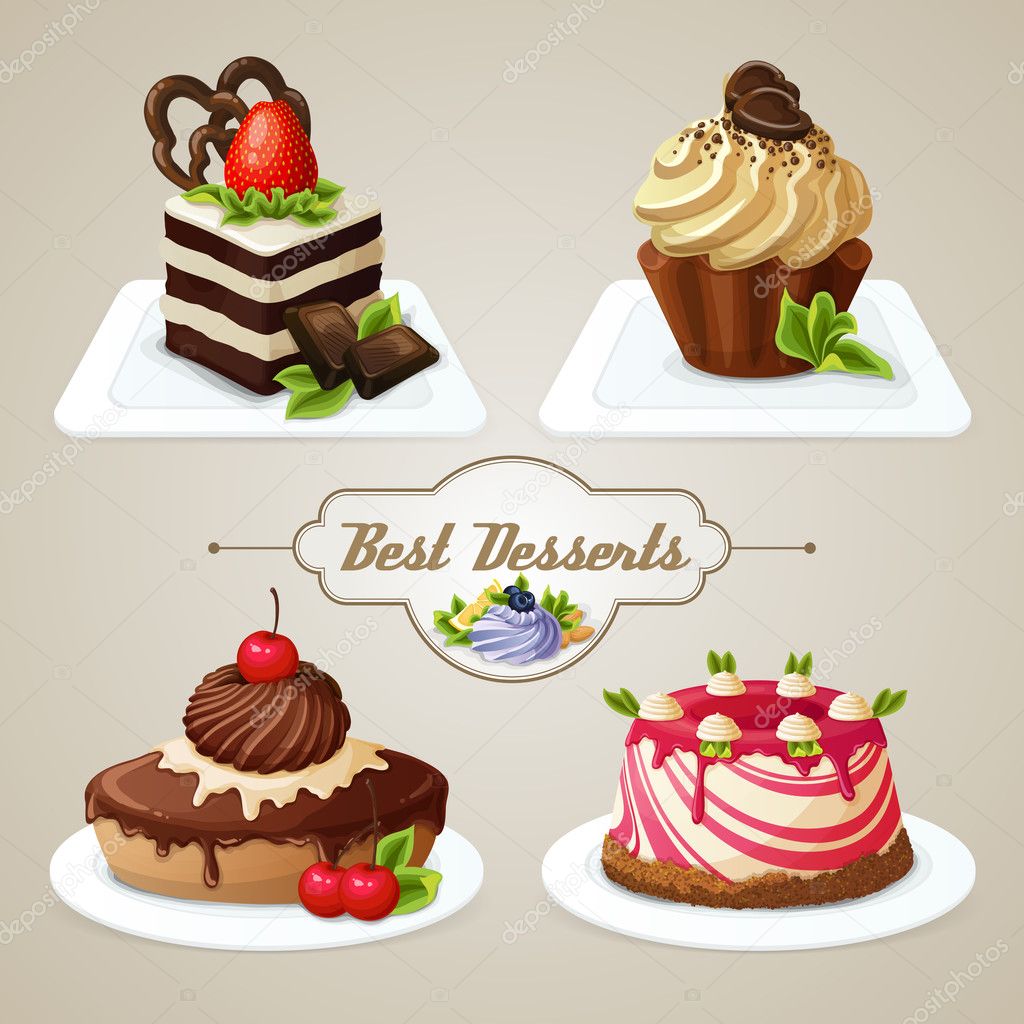 Sweets cakes dessert set