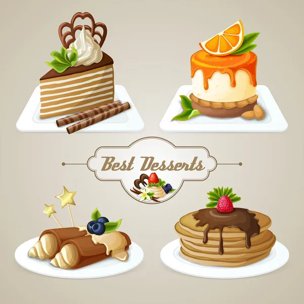 Sweets dessert set — Stock Vector