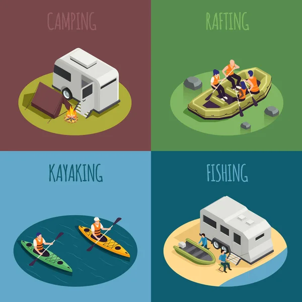 Rafting Kayaking isometric Concept — Stock Vector