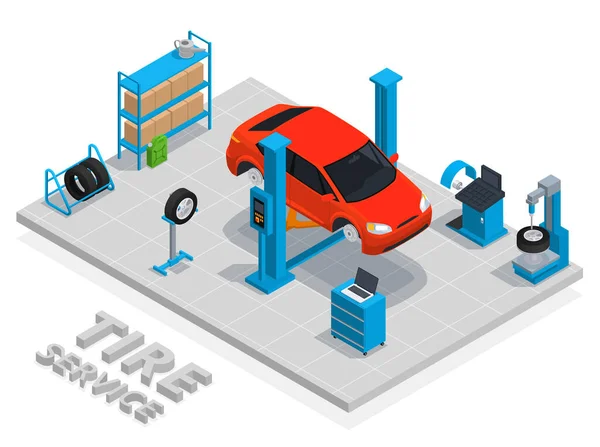 Servicio de producción de neumáticos Concepto isométrico — Vector de stock