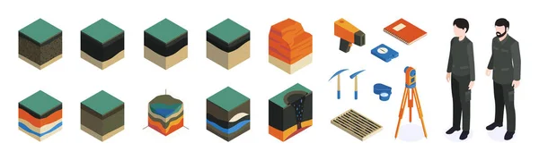 Set di icone di colore geologiche isometriche — Vettoriale Stock