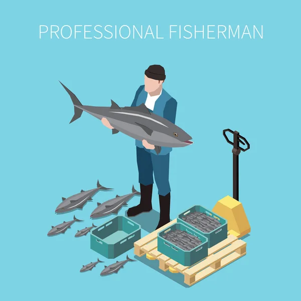 Ισομετρική εικόνα βιομηχανικής αλιείας — Διανυσματικό Αρχείο