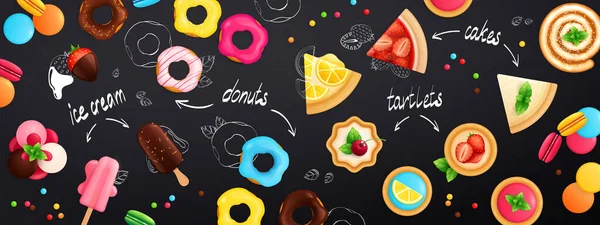 Desserts Zoetigheid Achtergrond Banner — Stockvector