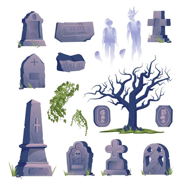 Cementerio lápida viejo icono conjunto — Archivo Imágenes Vectoriales