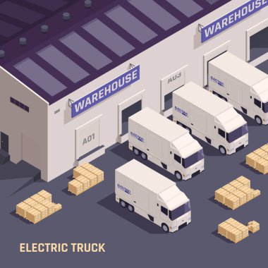 Elektrikli Kamyon Isometric Kompozisyonu