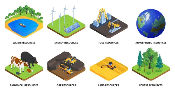 Ressources naturelles Ensemble isométrique — Image vectorielle