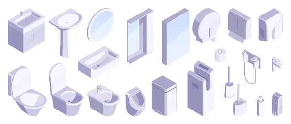 Ensemble isométrique sanitaire de toilette — Image vectorielle
