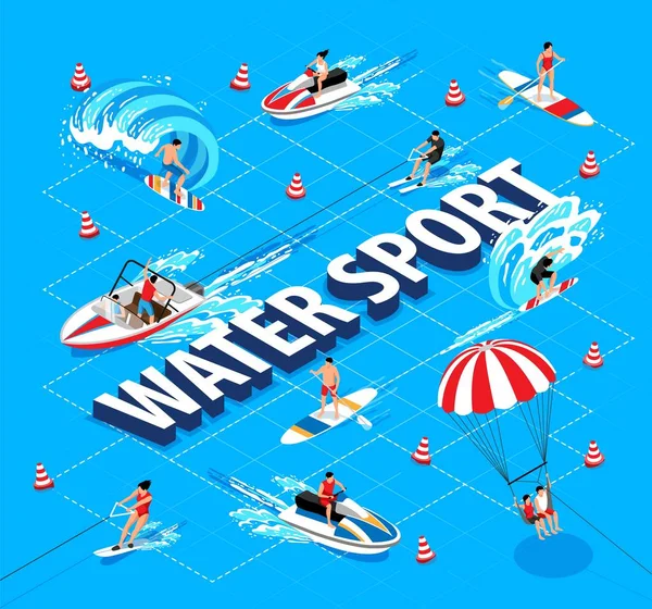 Watersport Isometric Flowchart — Stock Vector