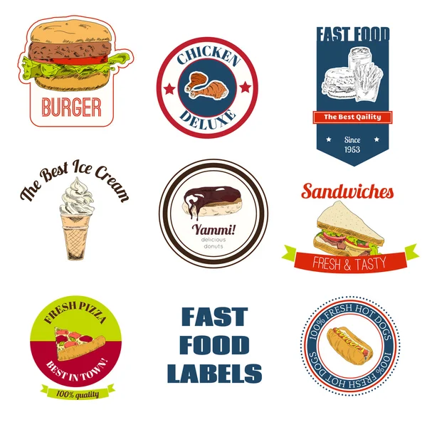 Set etichette fast food — Vettoriale Stock