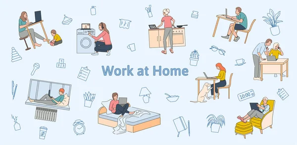Trabalho em casa ilustração plana — Vetor de Stock