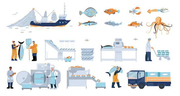 Fish Industry Set — Stock Vector