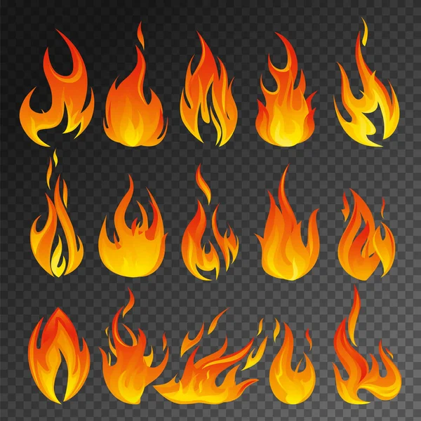 Feuerflamme Transparentes Icon Set — Stockvektor