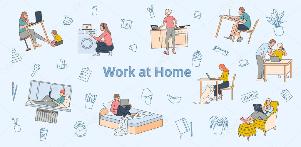 Work At Home Flat Illustration