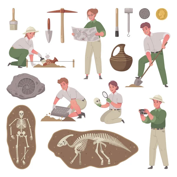 Conjunto de iconos de dibujos animados de arqueología — Archivo Imágenes Vectoriales