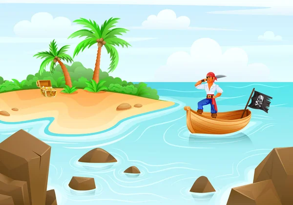 Pirates Treasure Island Cartoon — Stock Vector