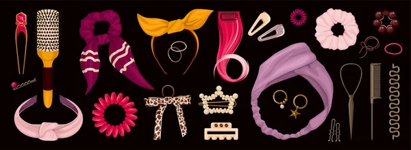 Hairdressers Accessories On Black Background — Stock Vector