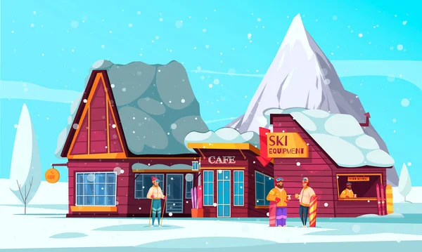 Estación de esquí de invierno Composición de dibujos animados — Vector de stock