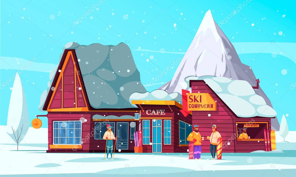 Winter Ski Resort Cartoon Composition