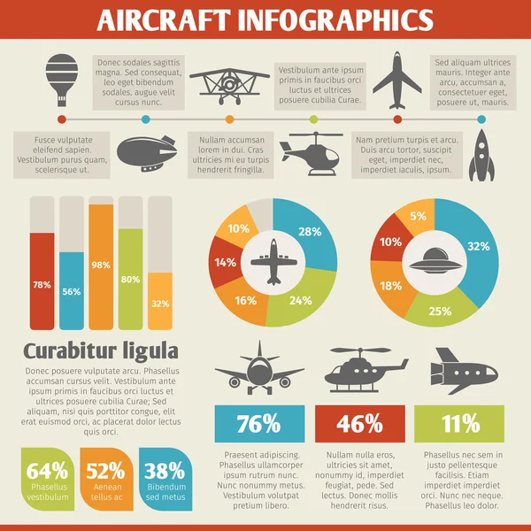 Iconos de aviones infografía — Vector de stock