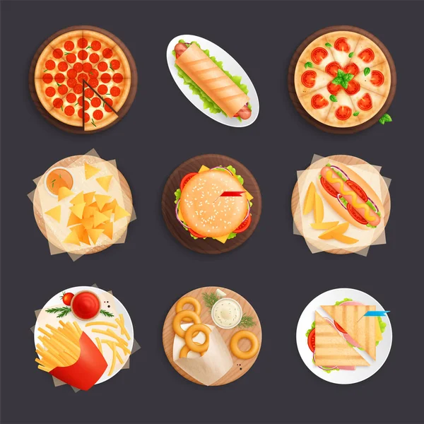 Set plano de comida rápida — Vector de stock