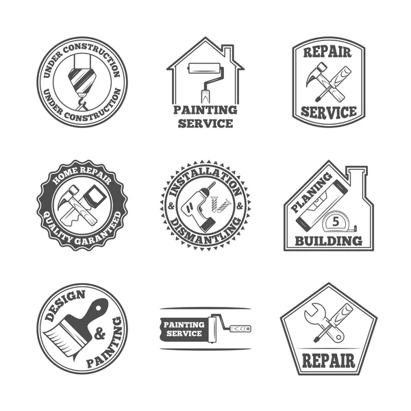 Accueil outils de réparation étiquettes icônes — Image vectorielle