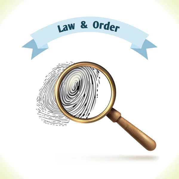 Icona di legge impronta digitale sotto lente d'ingrandimento — Vettoriale Stock