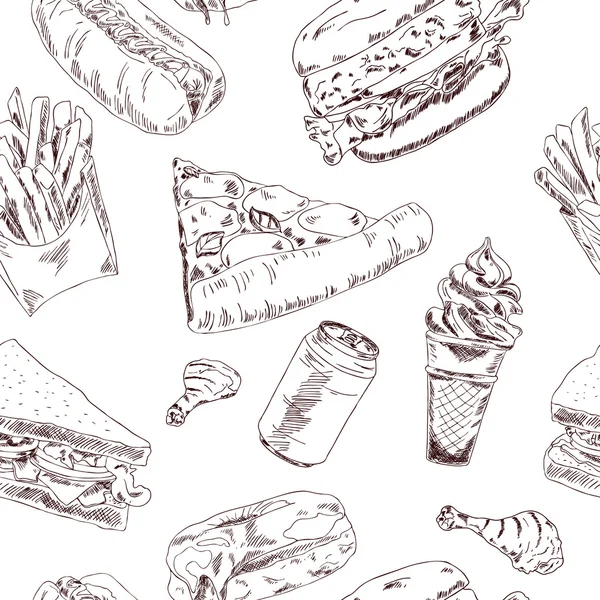 Fast food sketch sem costura — Vetor de Stock