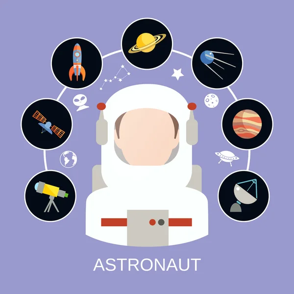 Astronauten und Weltraum-Ikonen — Stockvektor