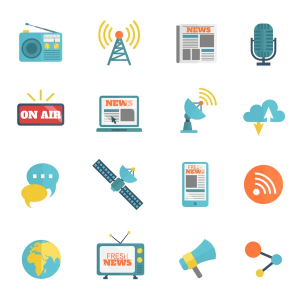 Medios de comunicación iconos planos — Vector de stock