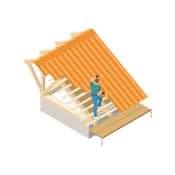 Pekerja Menempatkan Ilustrasi Tiles - Stok Vektor