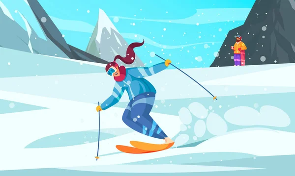 Inverno Ski Resort Cartoon Composição — Vetor de Stock