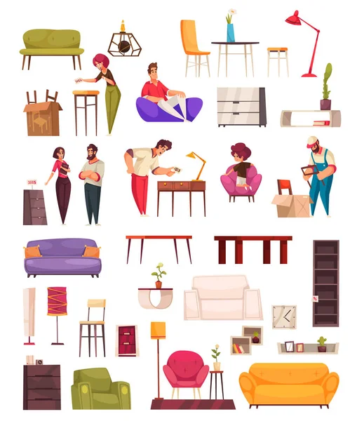 Muebles tienda conjunto de dibujos animados — Vector de stock