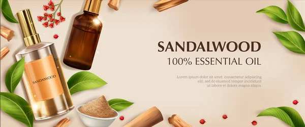Horizontale samenstelling van sandelhoutolie — Stockvector