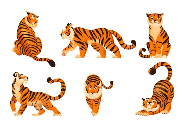 Плоский набор тигров — стоковый вектор